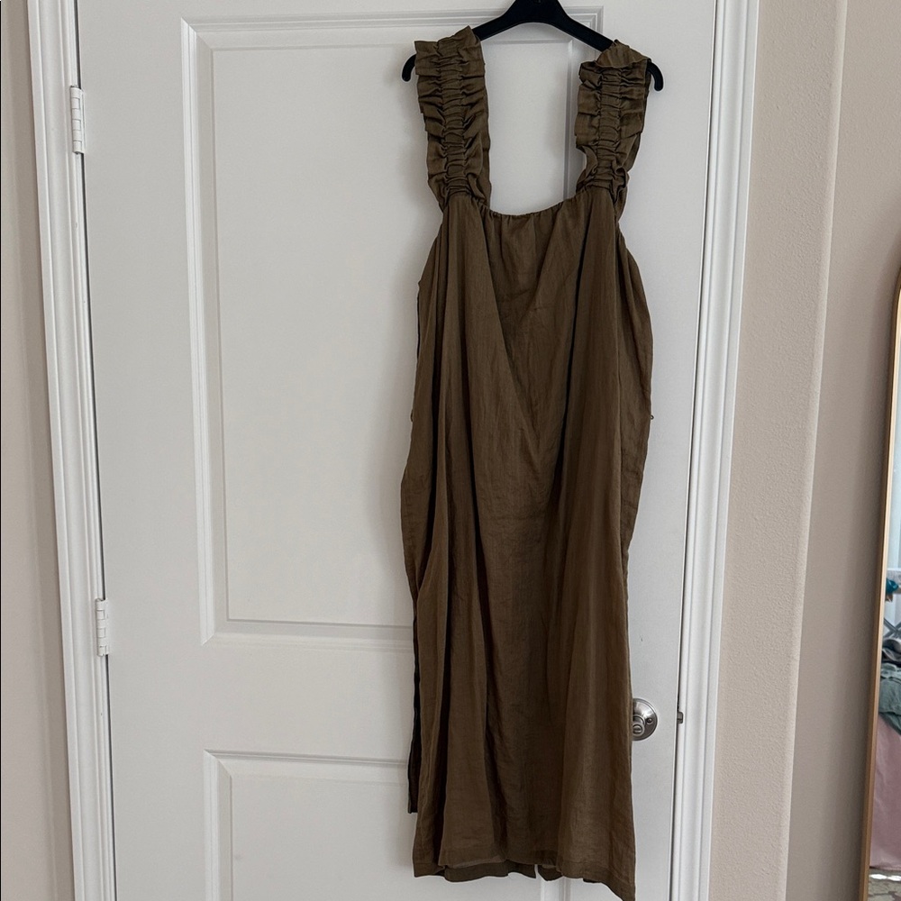 Women's Olive Brown Ruffle Strap Midi Dress